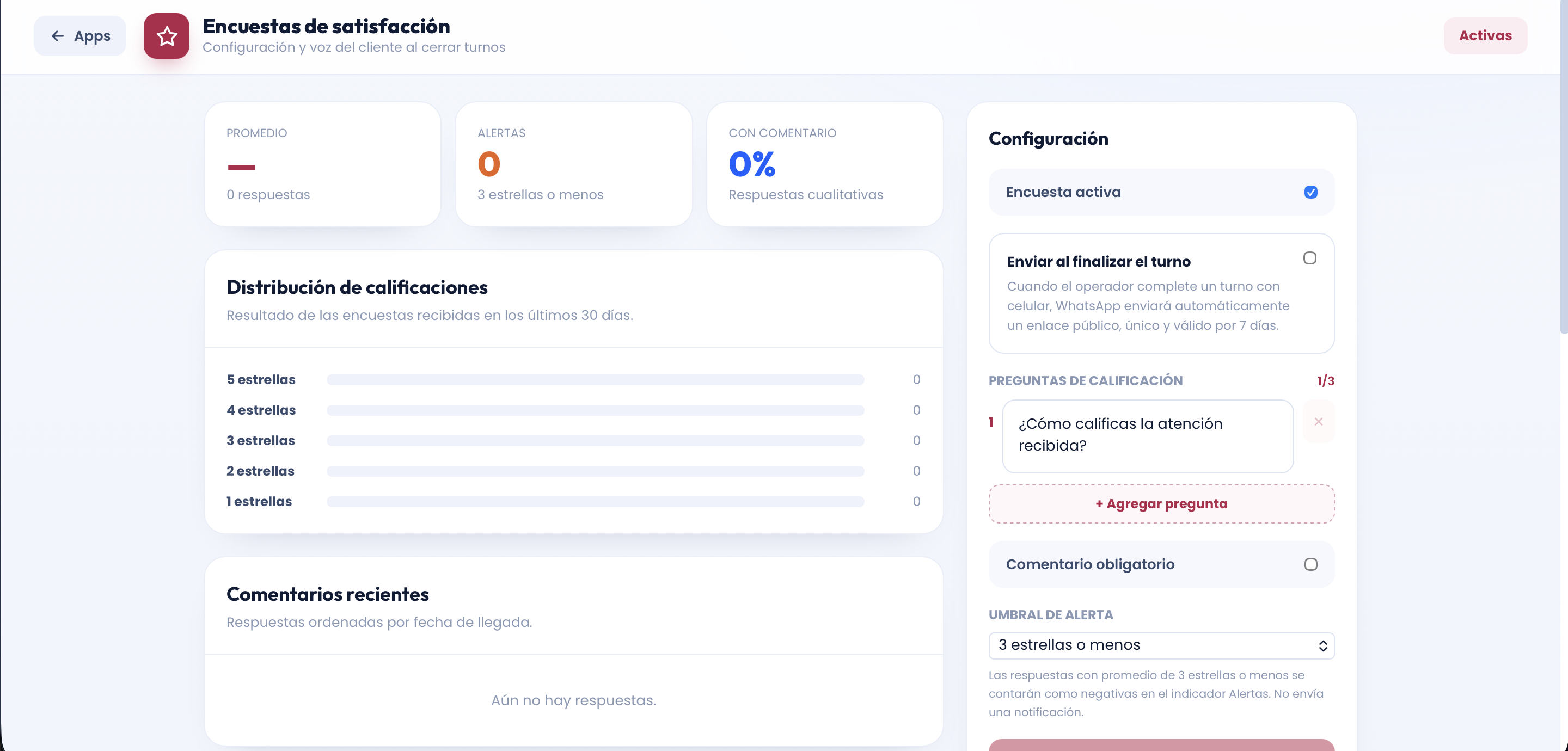 Interfaz de Encuestas de Satisfacción en Digiturnos
