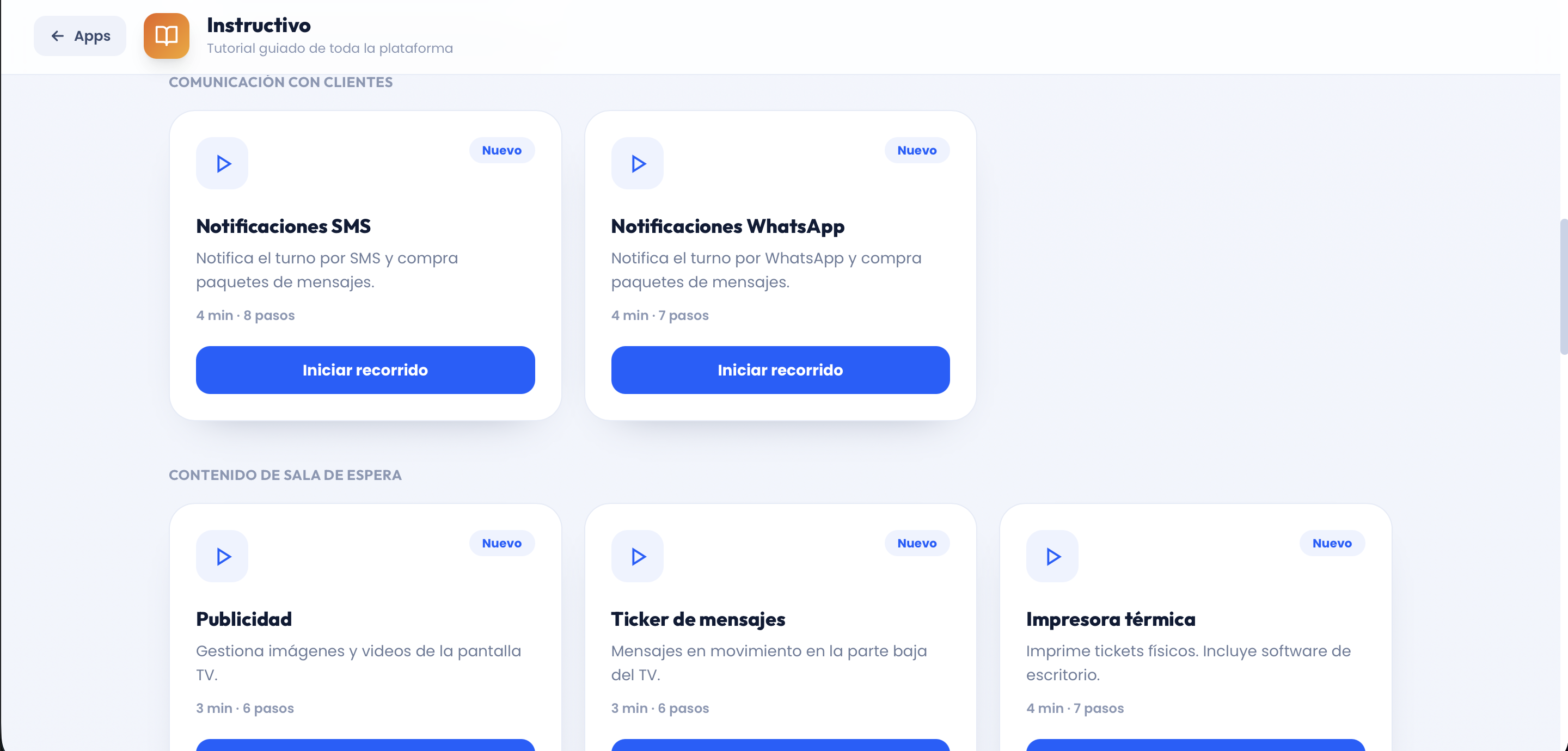 Interfaz de Instructivo: la guía integrada en la plataforma en Digiturnos